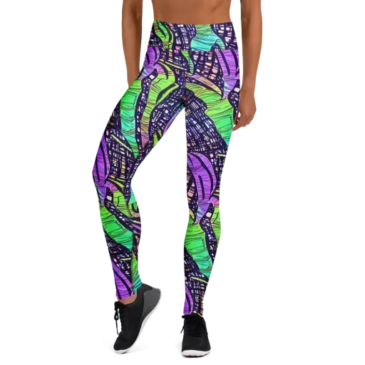 Neon Jungle Grid on a Yoga Leggings