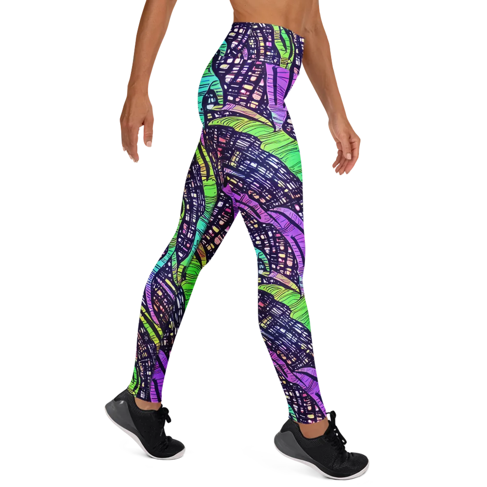 Neon Jungle Grid on Yoga Leggings — Right