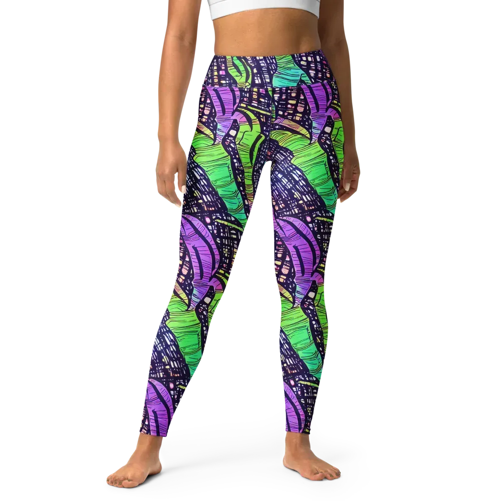 Neon Jungle Grid on Yoga Leggings — Front
