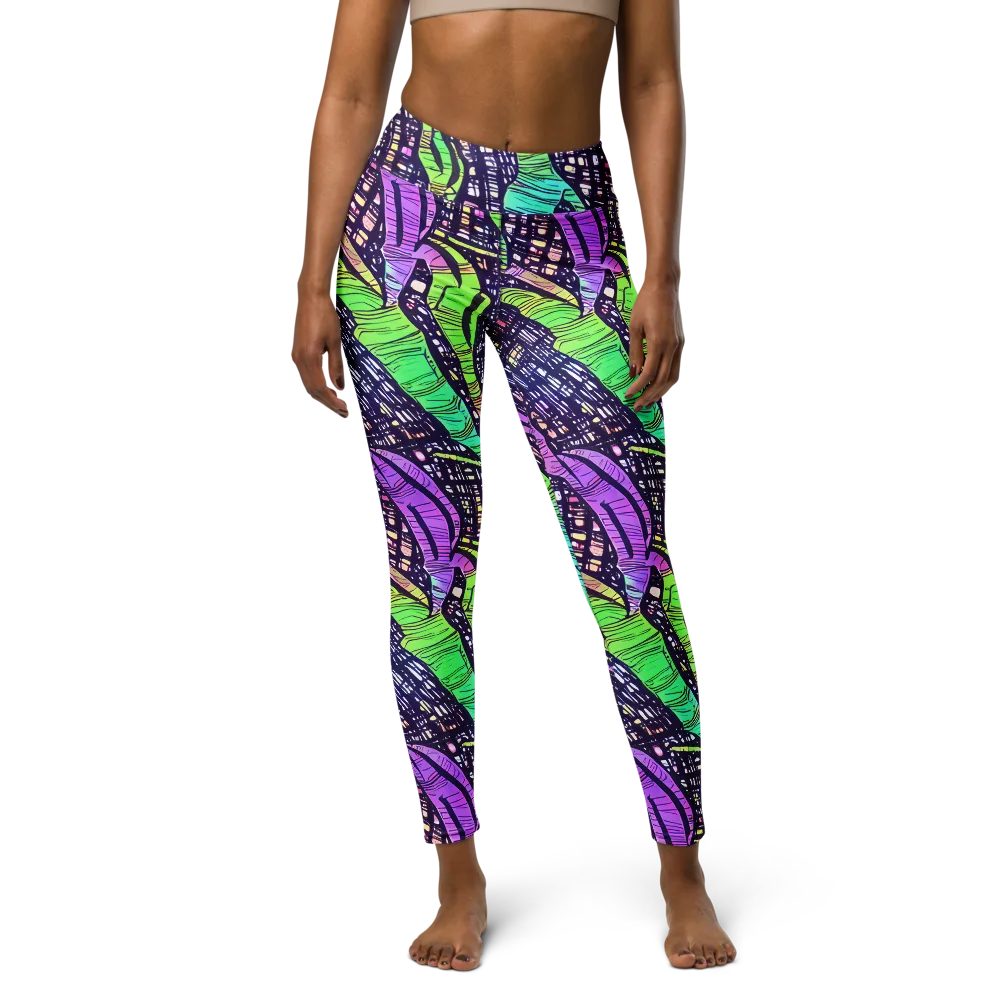Neon Jungle Grid on Yoga Leggings — Front