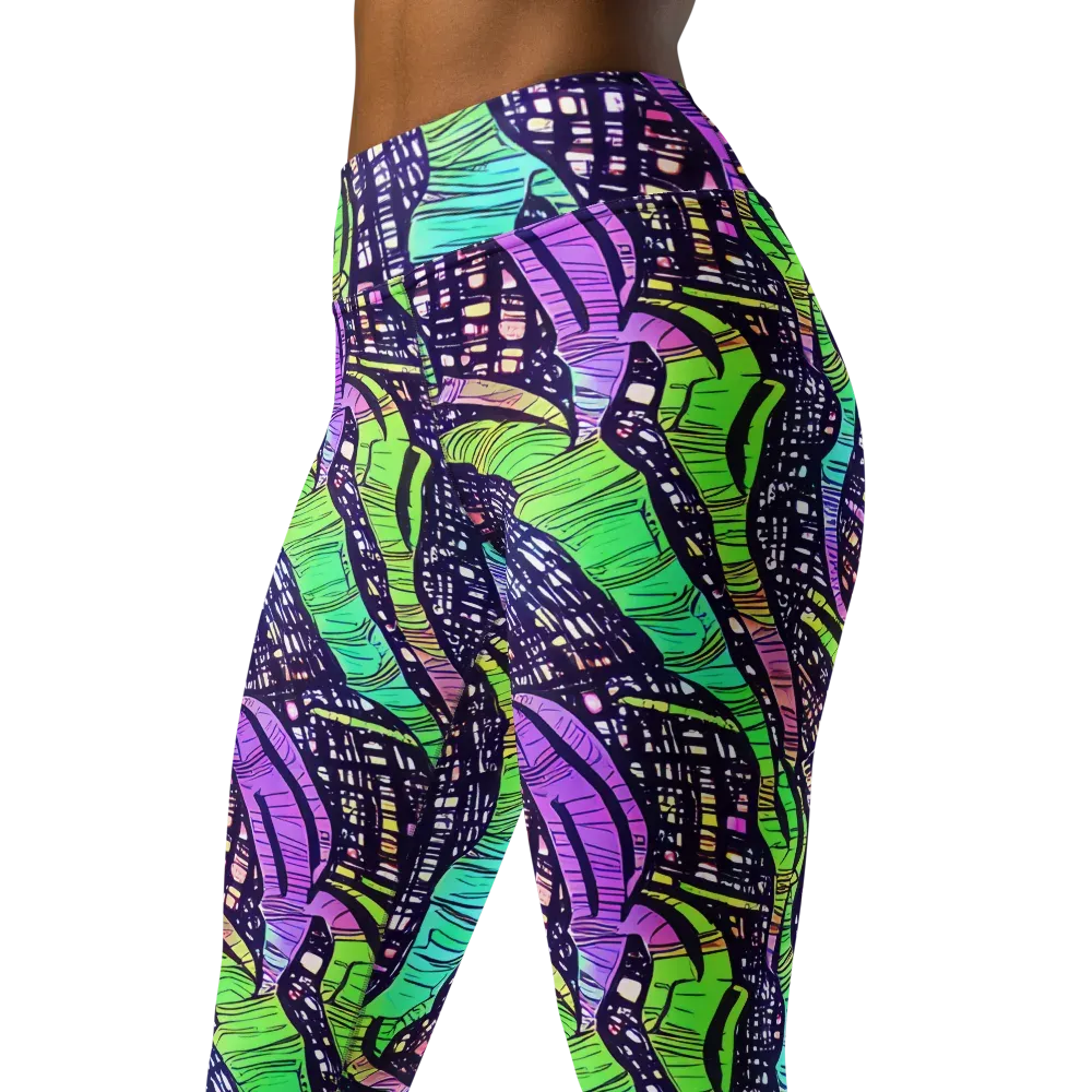 Neon Jungle Grid on Yoga Leggings — Left Front