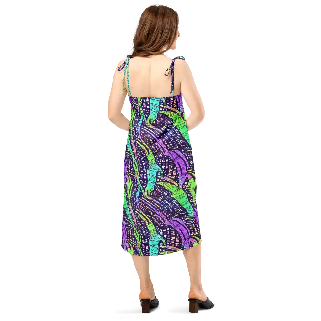 Neon Jungle Grid on Slip Dress — Back