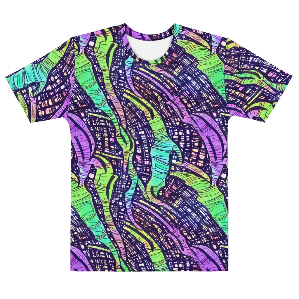 Neon Jungle Grid on Men's Cotton Crew Neck T-Shirt — Front