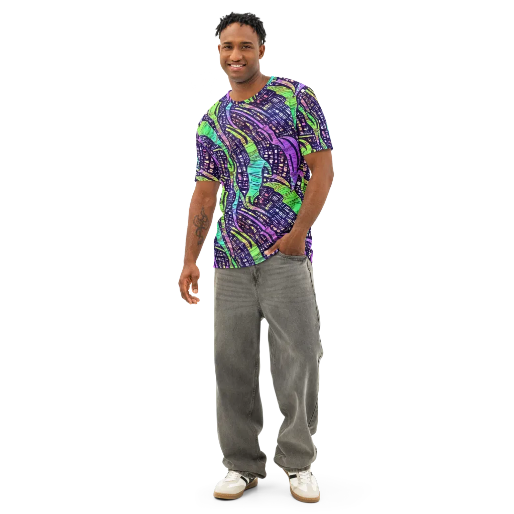 Neon Jungle Grid on Men's Cotton Crew Neck T-Shirt — Front