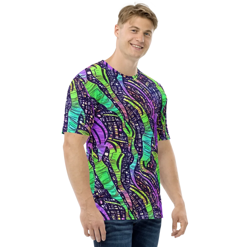 Neon Jungle Grid on Men's Crew Neck T-Shirt — Right