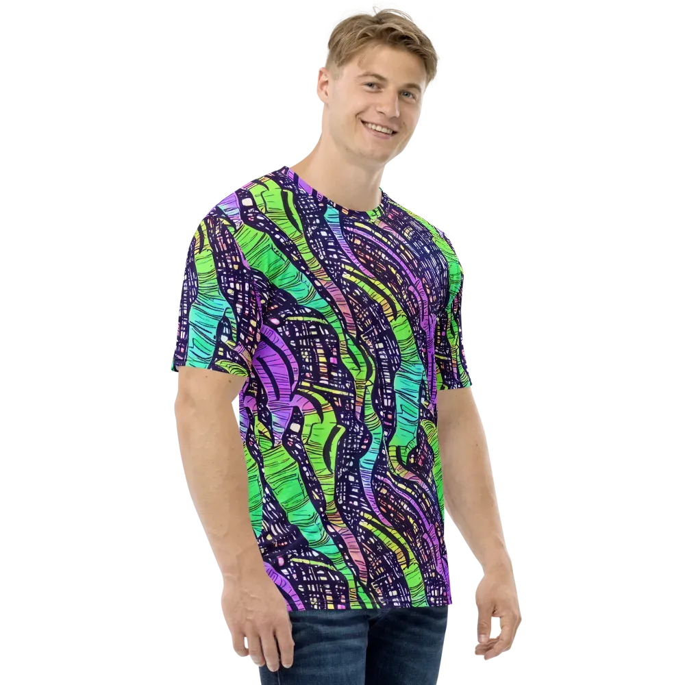 Neon Jungle Grid on Men's Crew Neck T-Shirt — Right