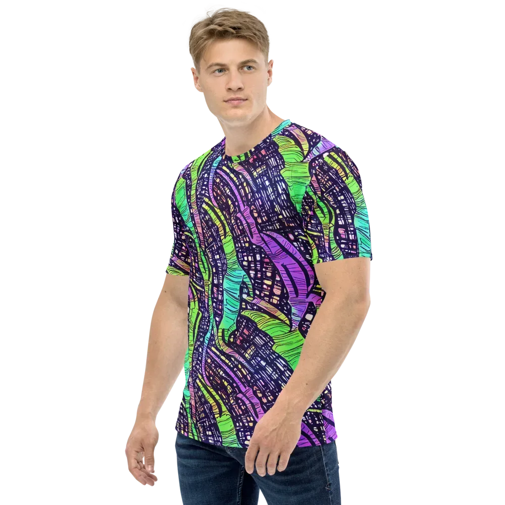 Neon Jungle Grid on Men's Crew Neck T-Shirt — Left