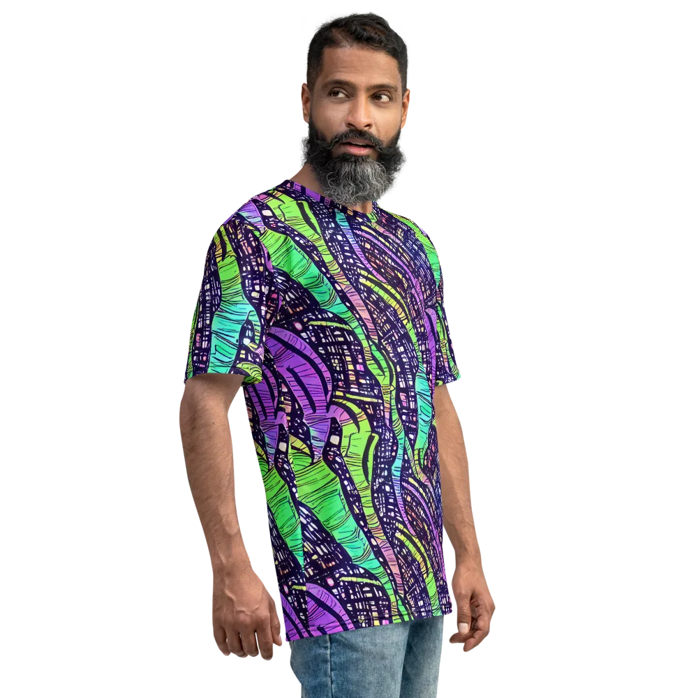 Neon Jungle Grid on Men's Crew Neck T-Shirt — Right
