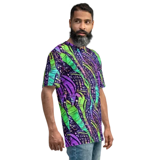 Neon Jungle Grid on a Men's Crew Neck T-Shirt