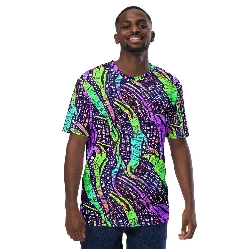 Neon Jungle Grid on Men's Crew Neck T-Shirt — Front