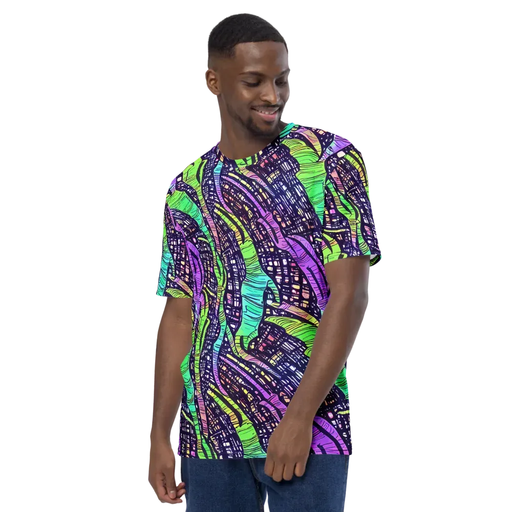 Neon Jungle Grid on Men's Crew Neck T-Shirt — Left