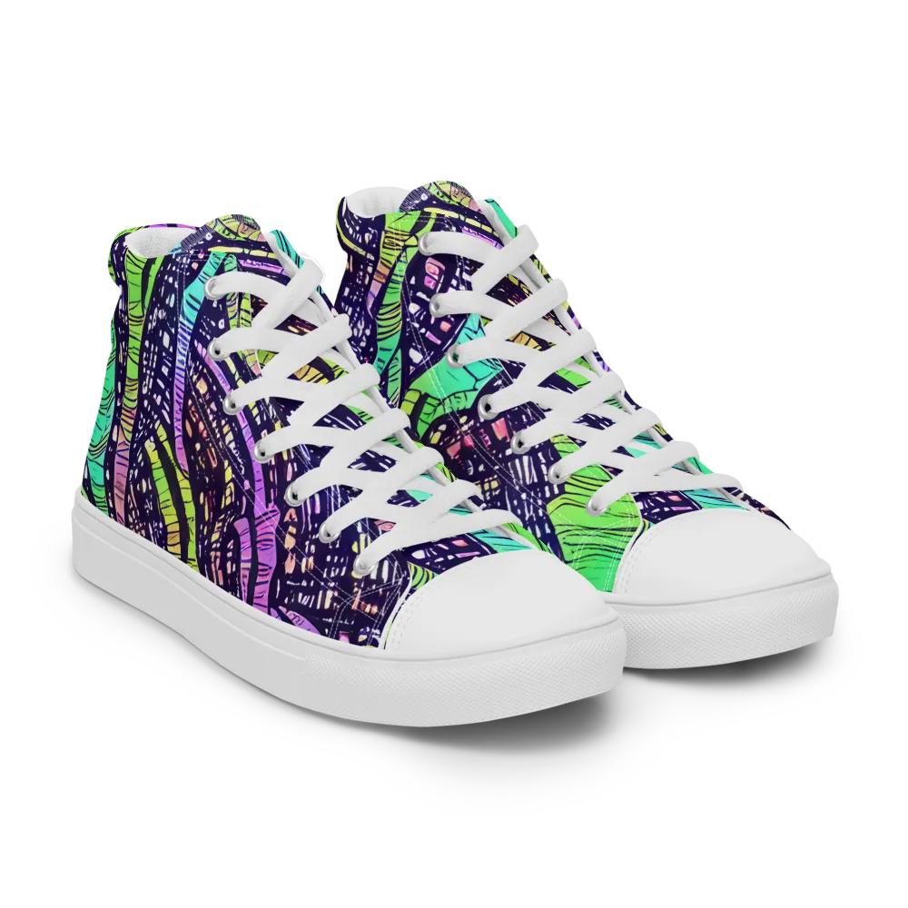Neon Jungle Grid on Men's High Top Canvas Shoes — Right Front