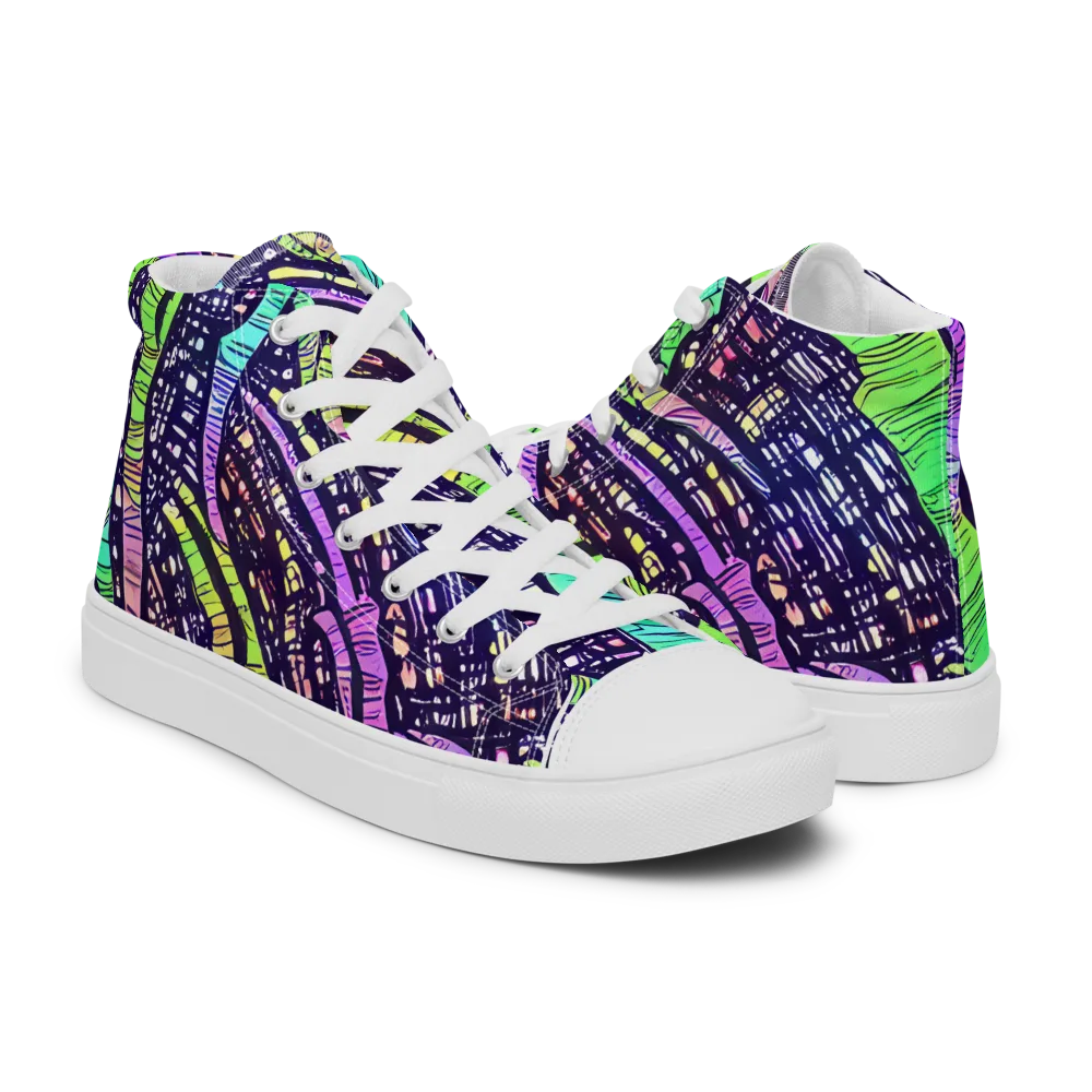 Neon Jungle Grid on Men's High Top Canvas Shoes — Right