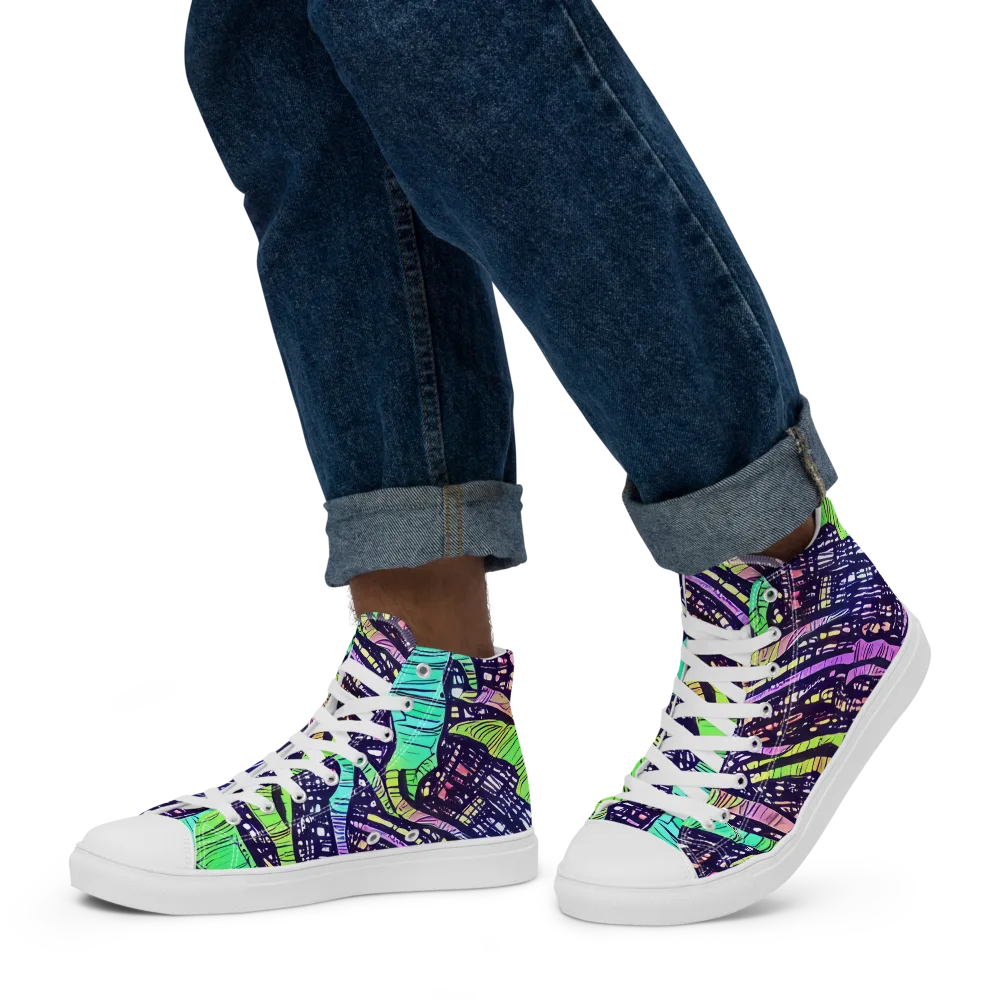 Neon Jungle Grid on Men's High Top Canvas Shoes — Left