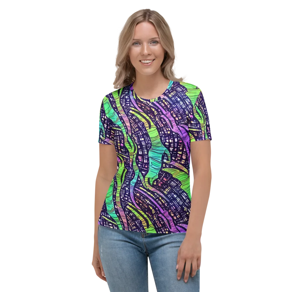 Neon Jungle Grid on Women's Crew Neck T-Shirt — Front