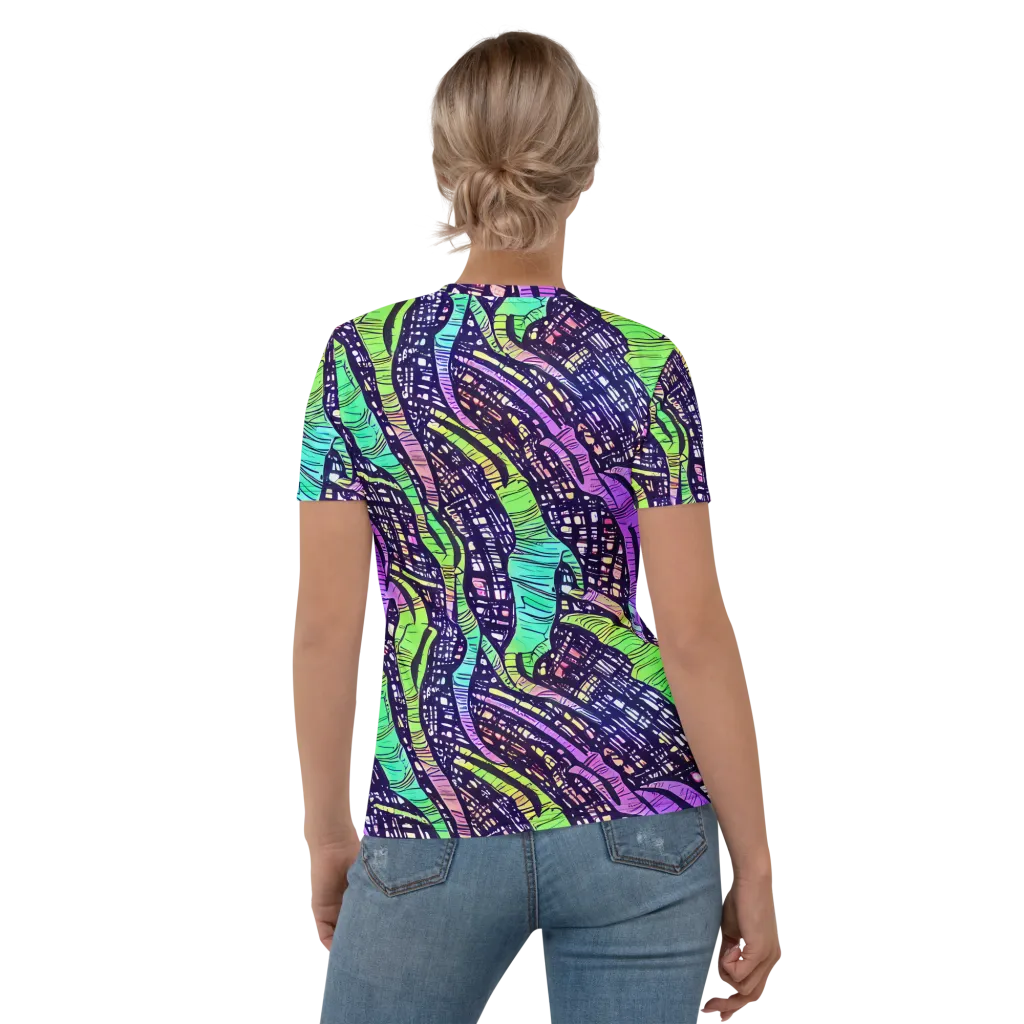 Neon Jungle Grid on Women's Crew Neck T-Shirt — Back
