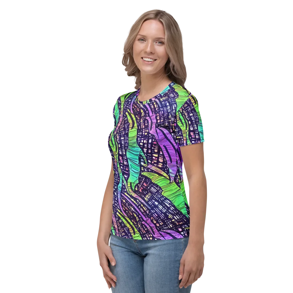 Neon Jungle Grid on Women's Crew Neck T-Shirt — Left