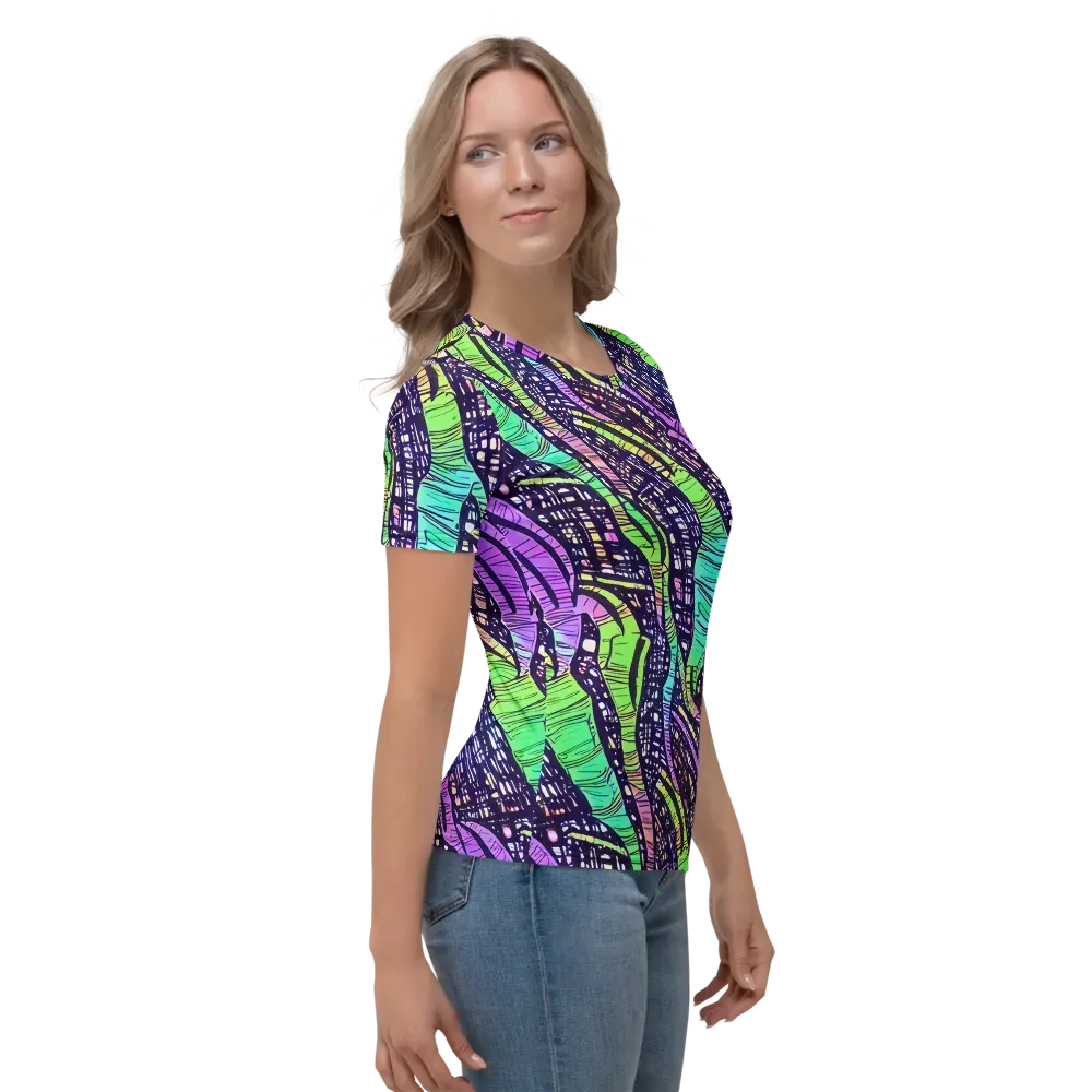 Neon Jungle Grid on Women's Crew Neck T-Shirt — Right
