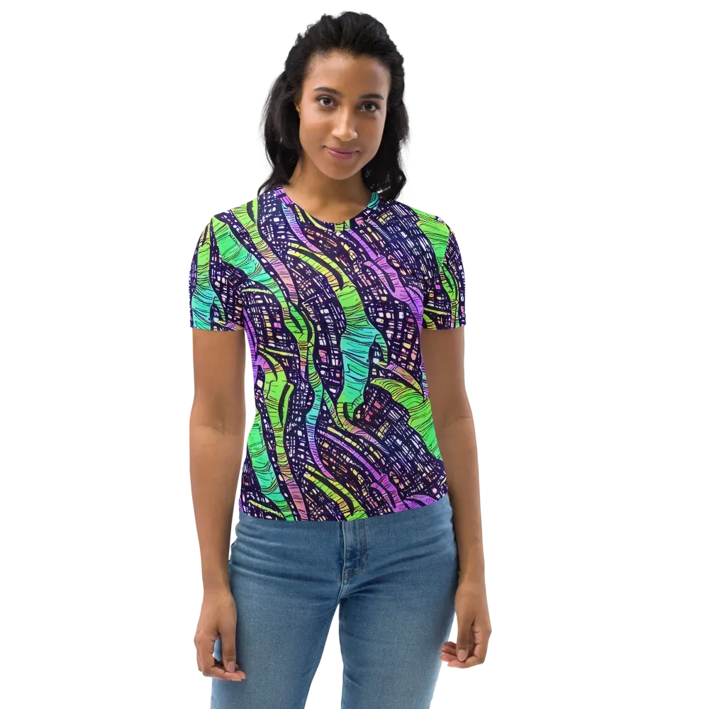 Neon Jungle Grid on Women's Crew Neck T-Shirt — Front