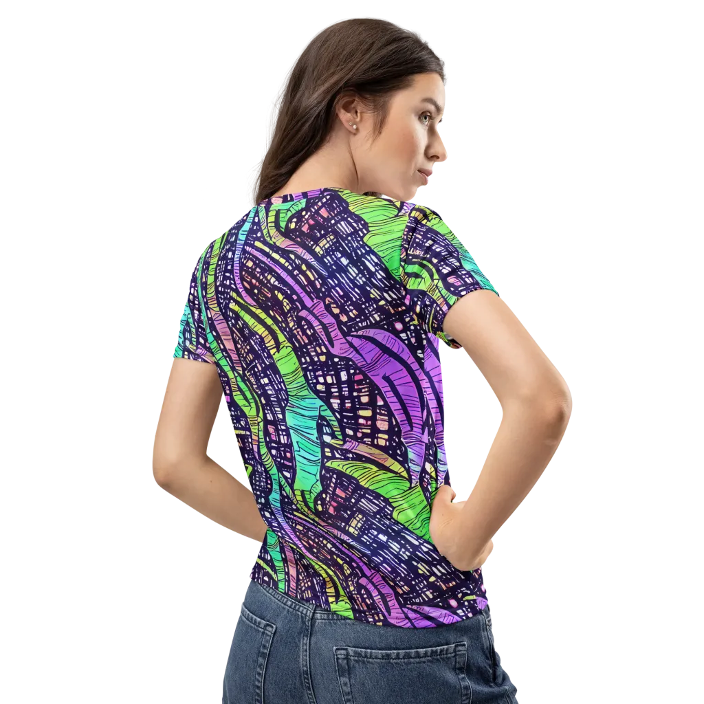 Neon Jungle Grid on Women's Crew Neck T-Shirt — Back