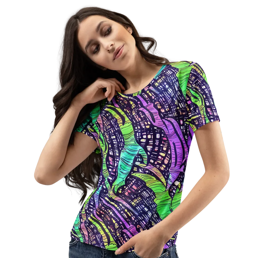 Neon Jungle Grid on Women's Crew Neck T-Shirt — Left Front