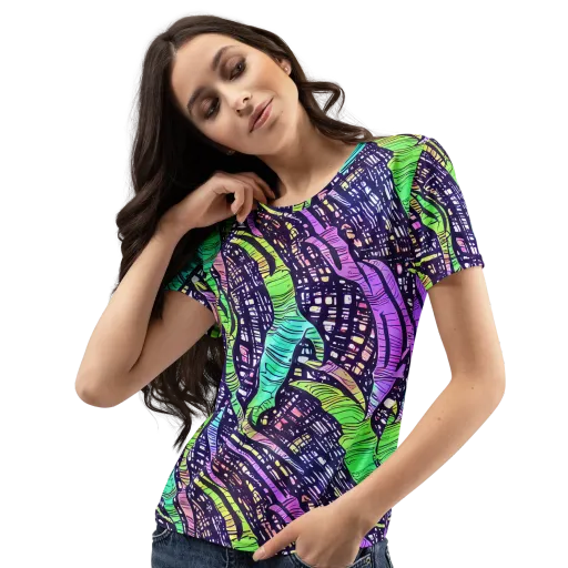 Neon Jungle Grid on a Women's Crew Neck T-Shirt