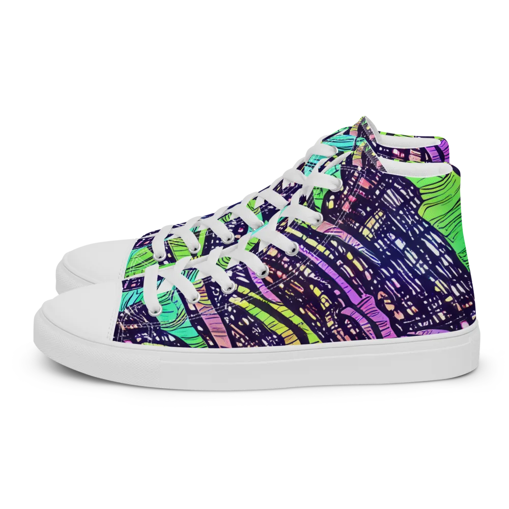 Neon Jungle Grid on Women's High Top Canvas Shoes — Left