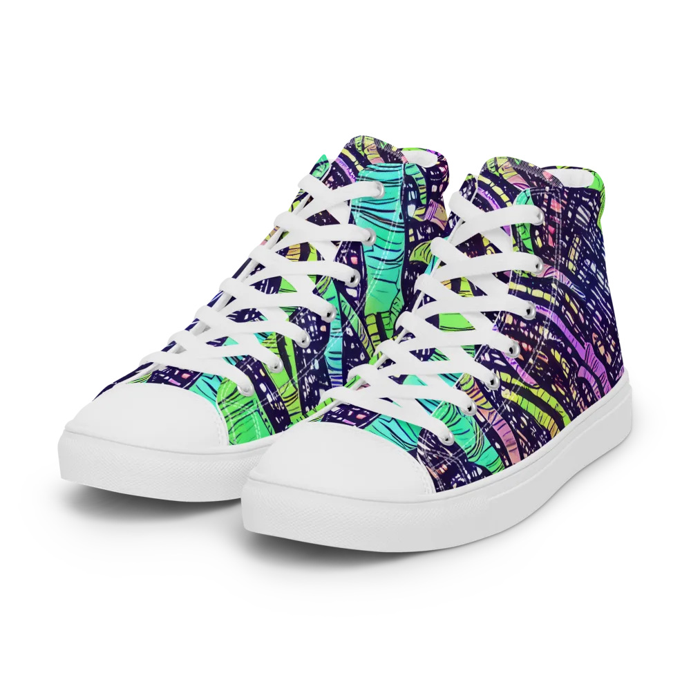 Neon Jungle Grid on Women's High Top Canvas Shoes — Left Front