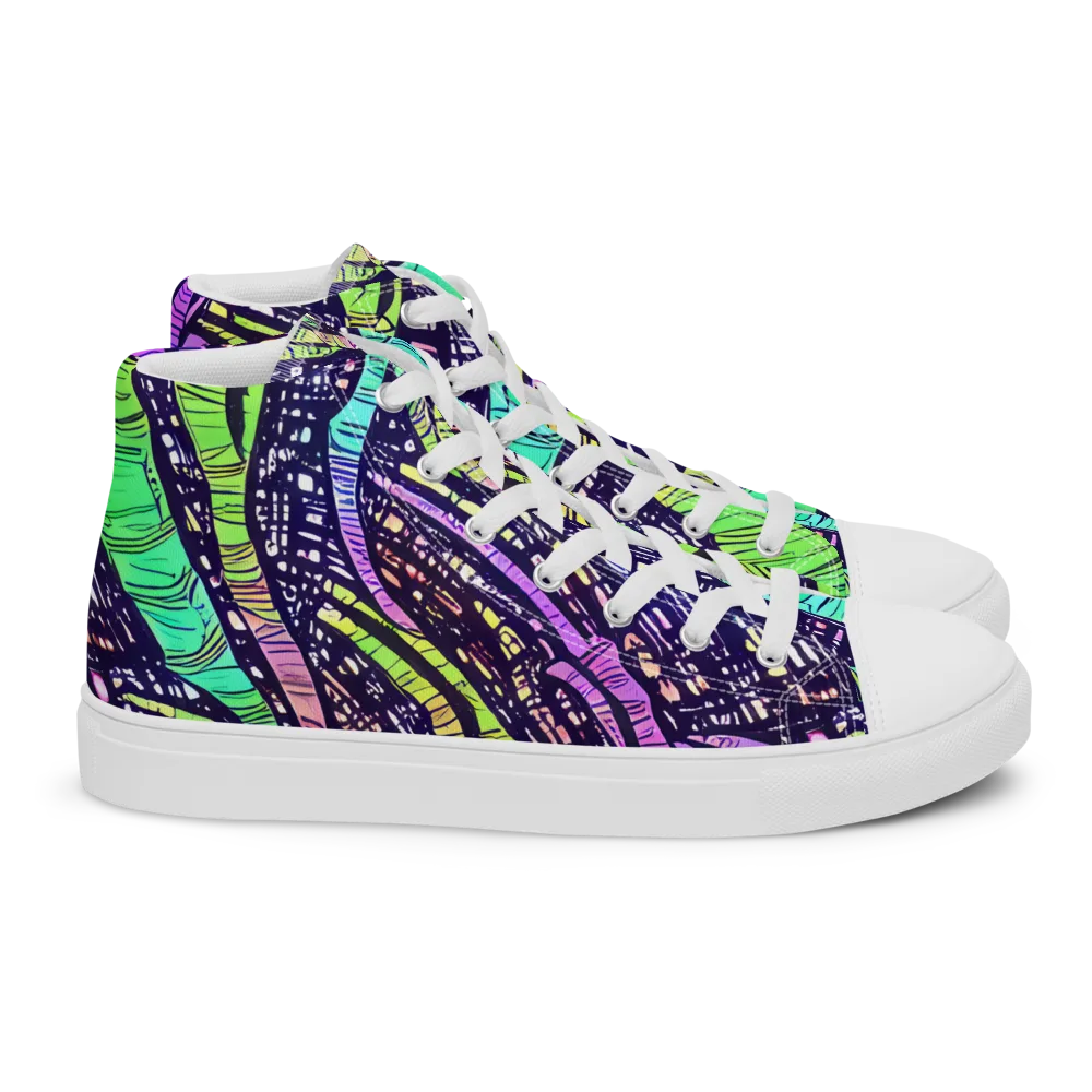 Neon Jungle Grid on Women's High Top Canvas Shoes — Right