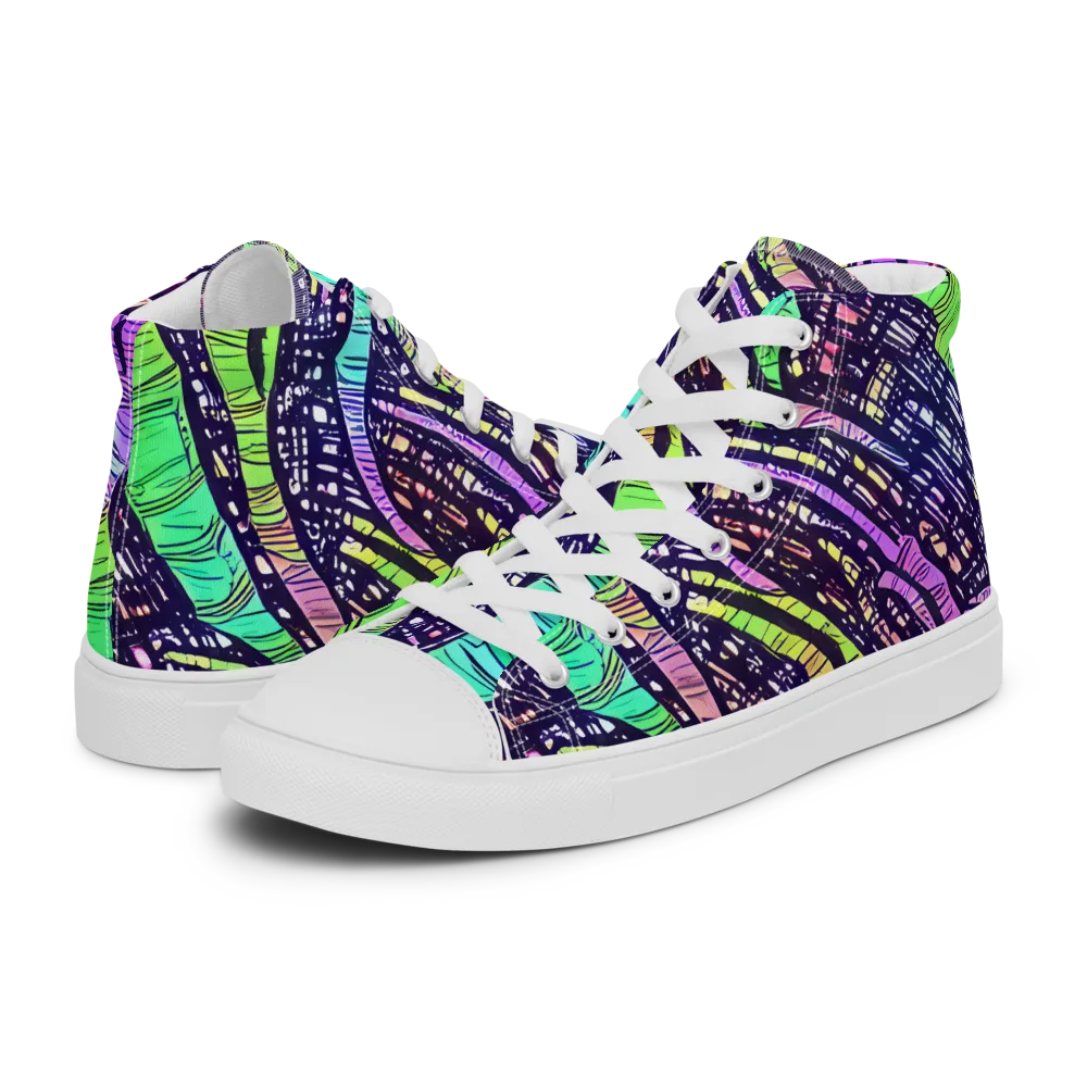 Neon Jungle Grid on Women's High Top Canvas Shoes — Left