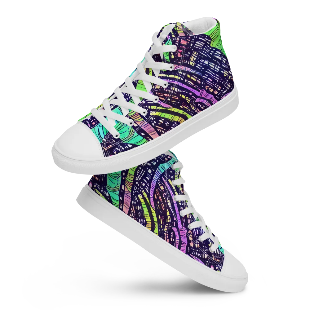 Neon Jungle Grid on Women's High Top Canvas Shoes — Front