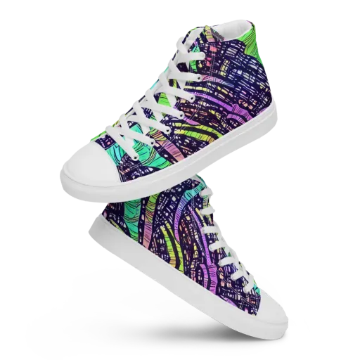 Neon Jungle Grid on a Women's High Top Canvas Shoes