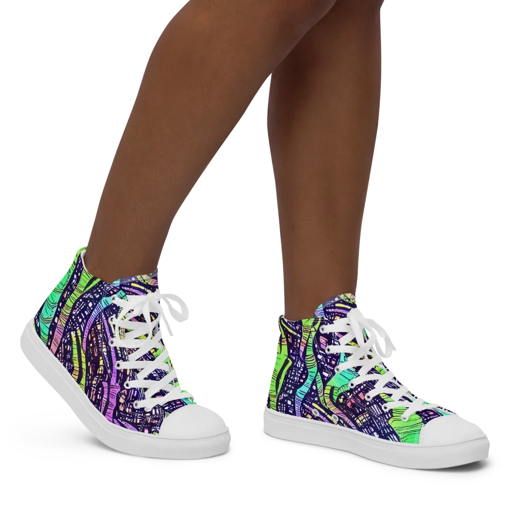 Neon Jungle Grid on Women's High Top Canvas Shoes — Right