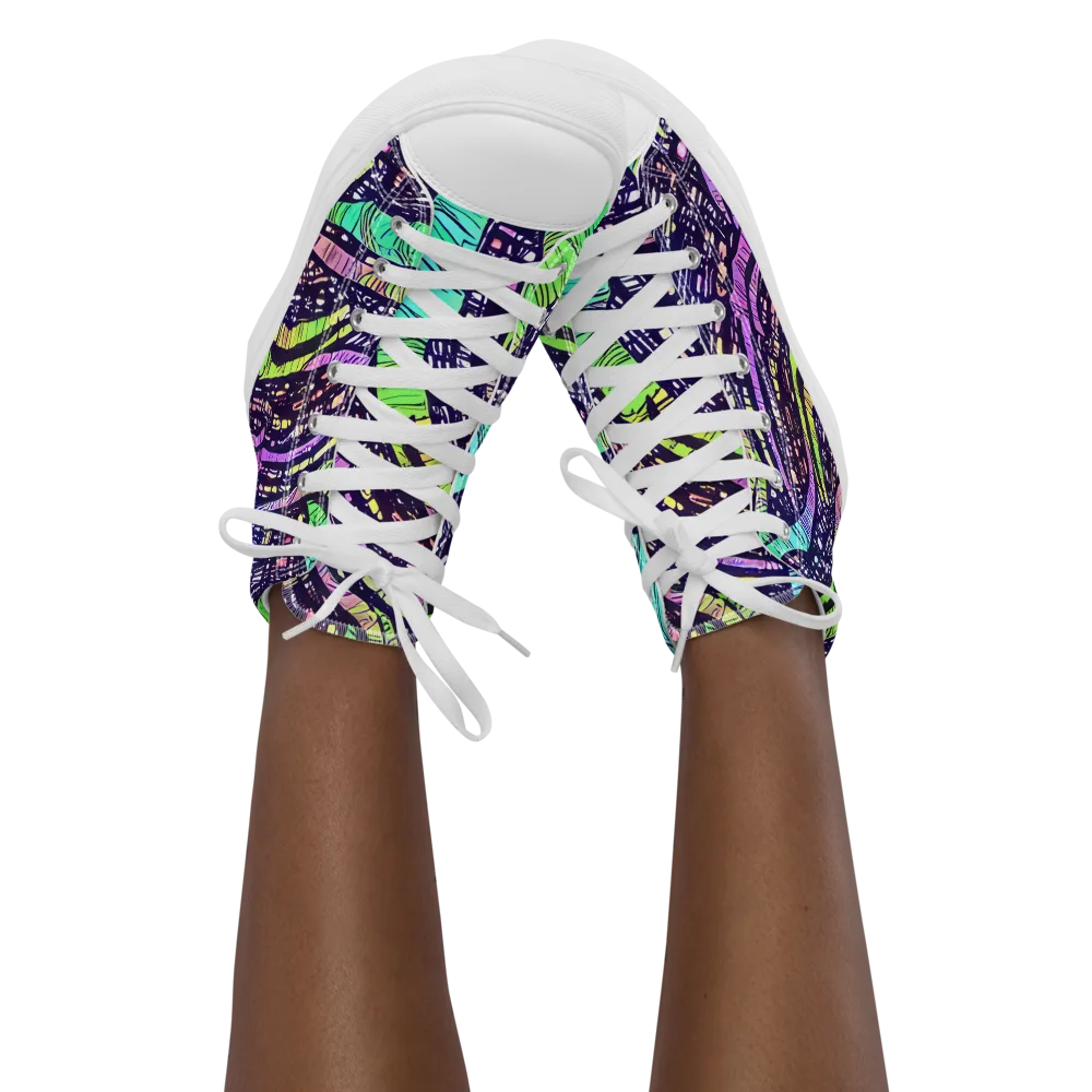 Neon Jungle Grid on Women's High Top Canvas Shoes — Front
