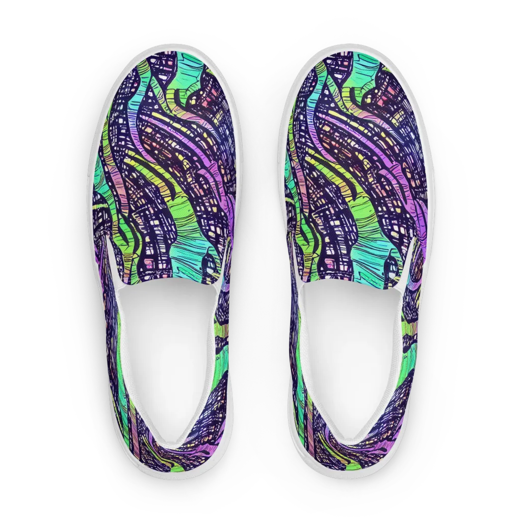 Neon Jungle Grid on Men's Slip-On Canvas Shoes — Front
