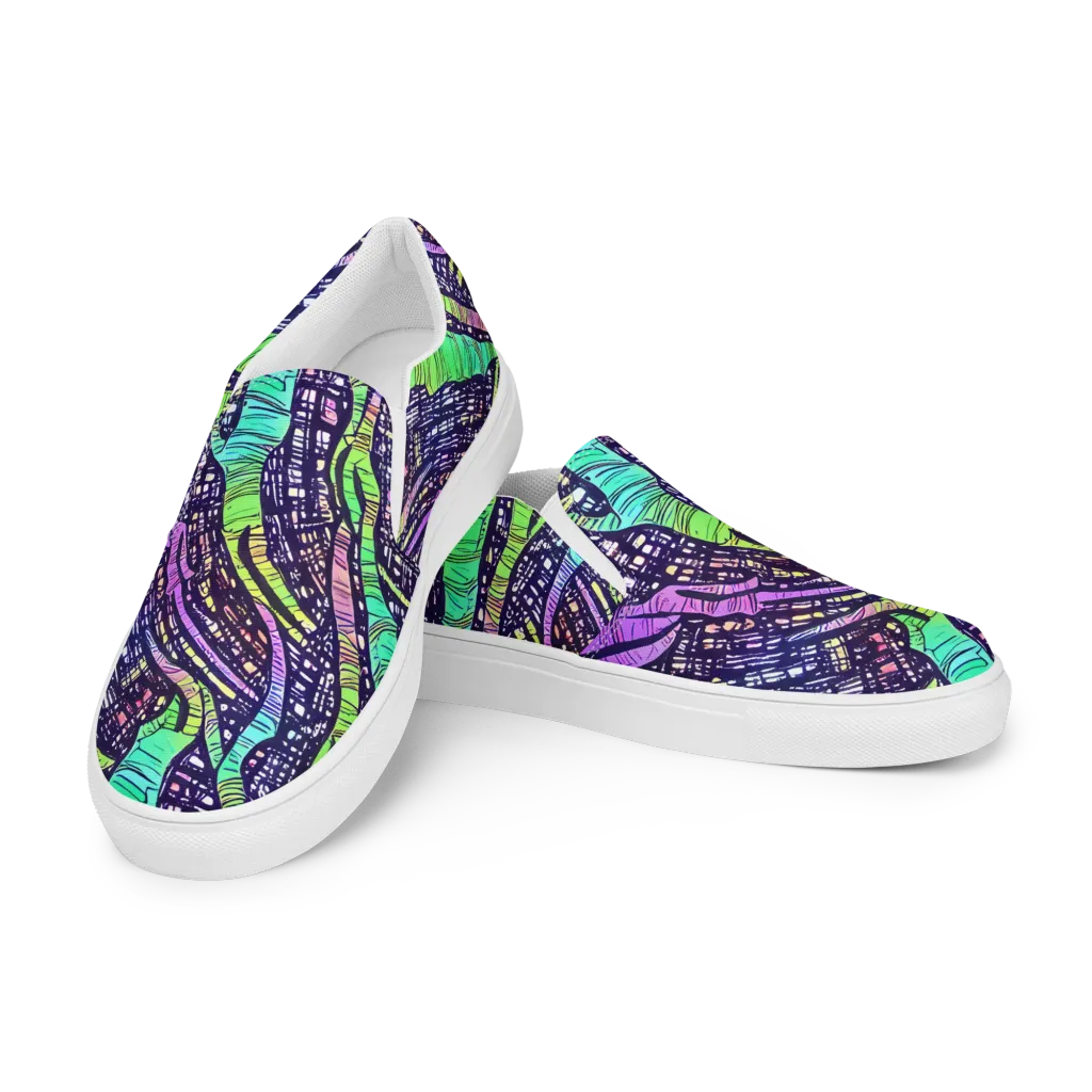Neon Jungle Grid on Men's Slip-On Canvas Shoes — Left Front