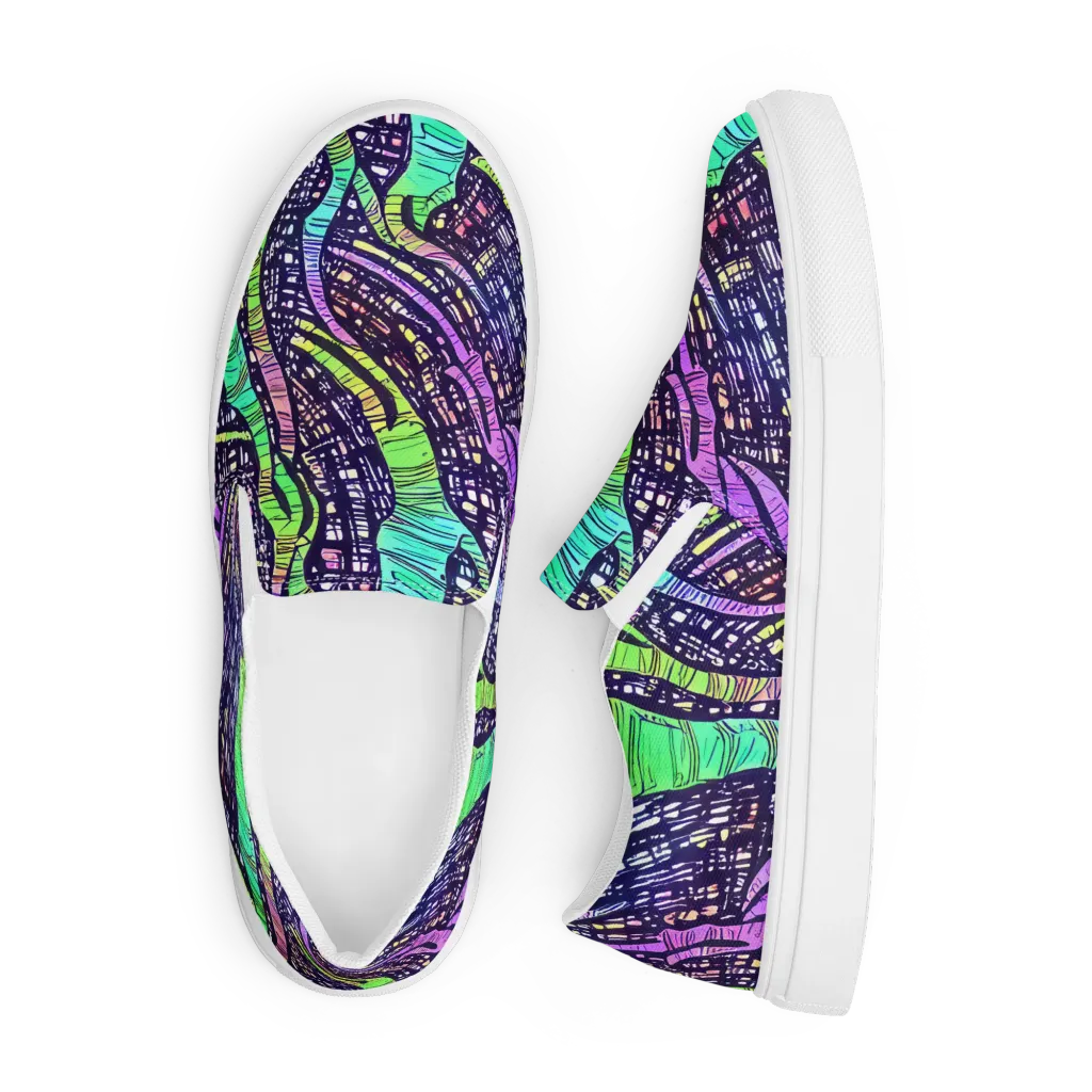 Neon Jungle Grid on Men's Slip-On Canvas Shoes — Front