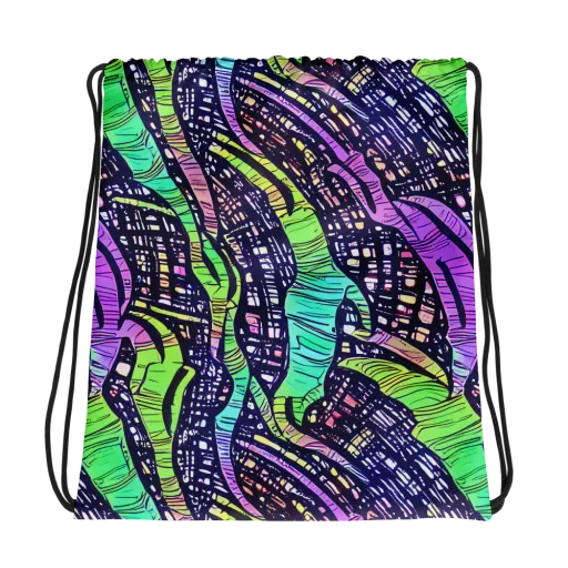 Neon Jungle Grid on a Drawstring Bag