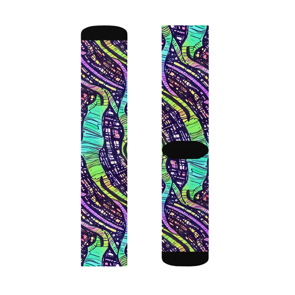 Neon Jungle Grid on Socks — Left Sock