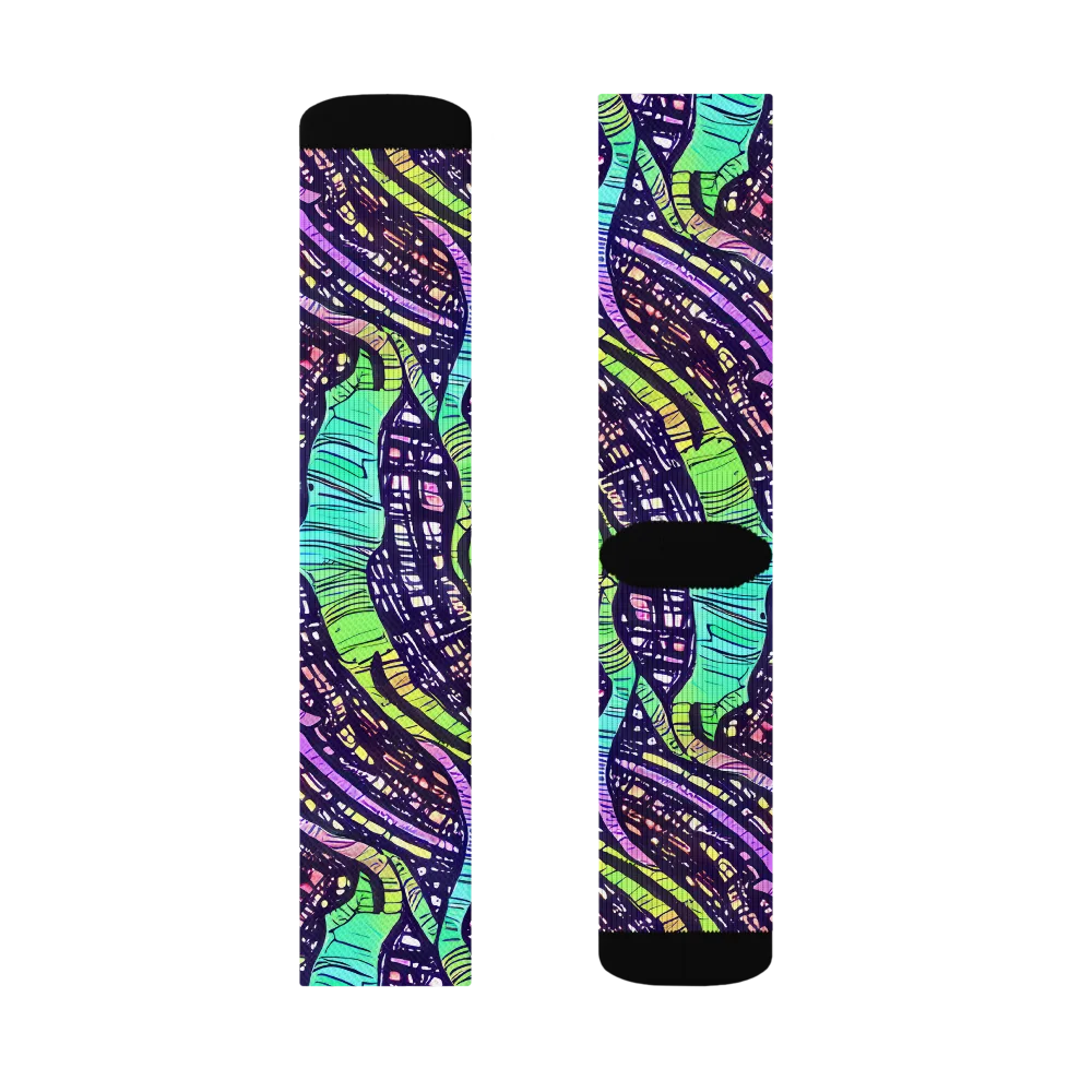 Neon Jungle Grid on Socks — Right Sock