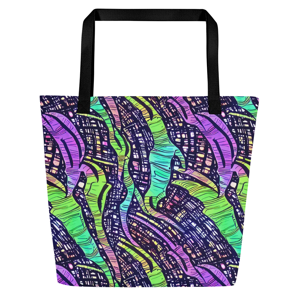 Neon Jungle Grid on Large Tote Bag W/ Pocket — Front