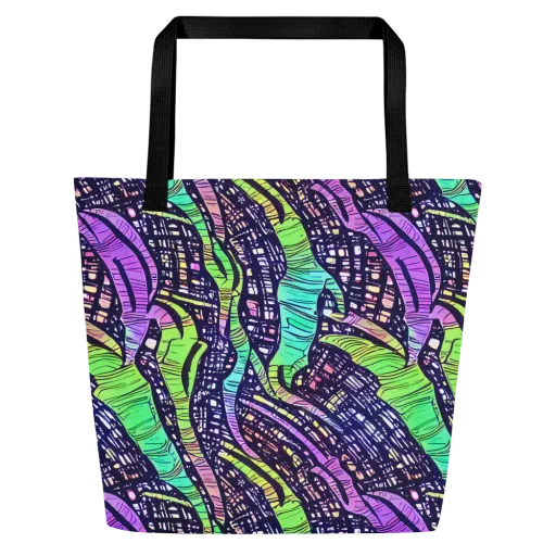 Neon Jungle Grid on a Large Tote Bag W/ Pocket