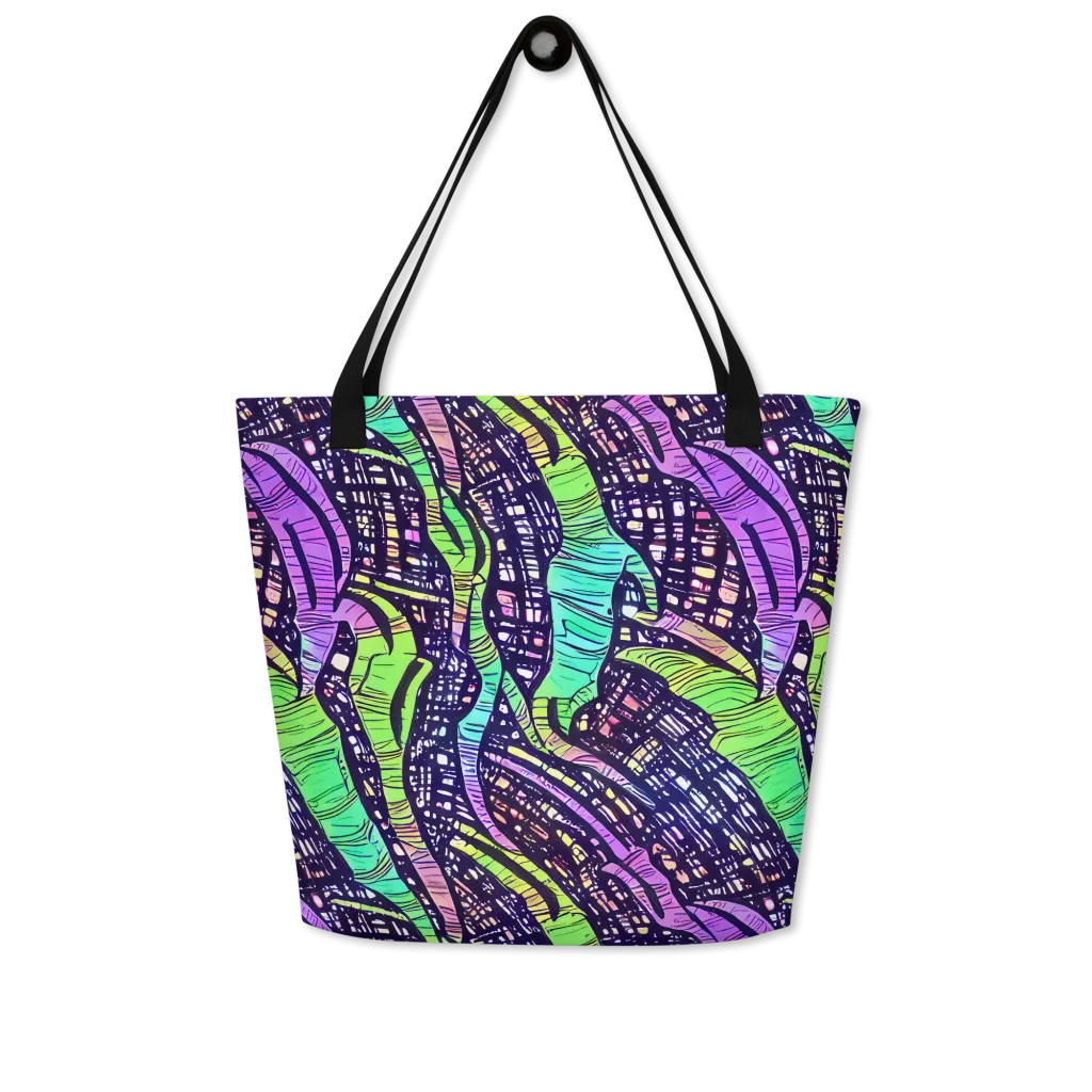 Neon Jungle Grid on Large Tote Bag W/ Pocket — Front