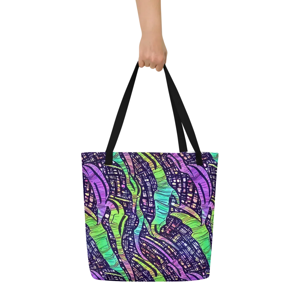 Neon Jungle Grid on Large Tote Bag W/ Pocket — Front