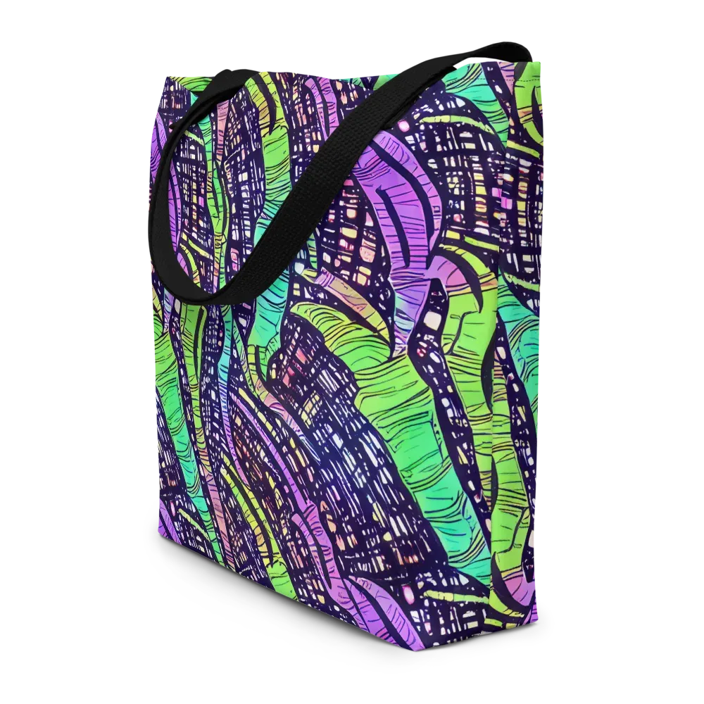 Neon Jungle Grid on Large Tote Bag W/ Pocket — Front
