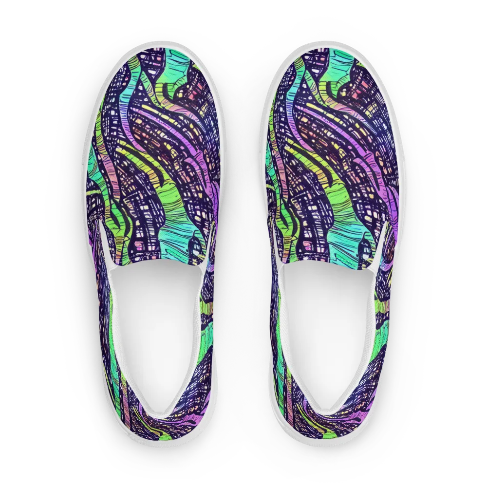 Neon Jungle Grid on Women's Slip-On Canvas Shoes — Front