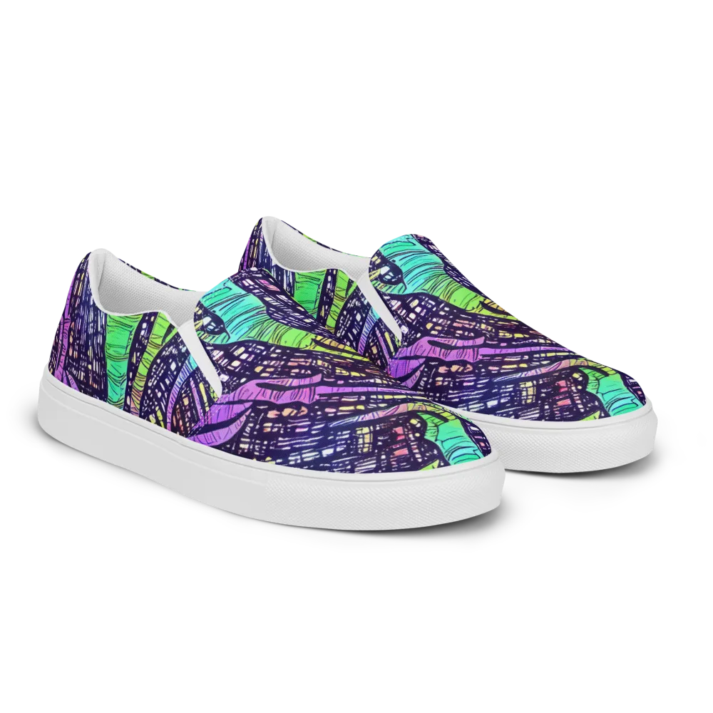 Neon Jungle Grid on Women's Slip-On Canvas Shoes — Right Front