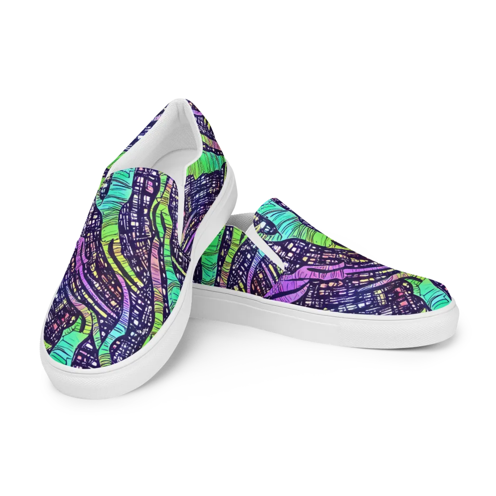 Neon Jungle Grid on Women's Slip-On Canvas Shoes — Left Front