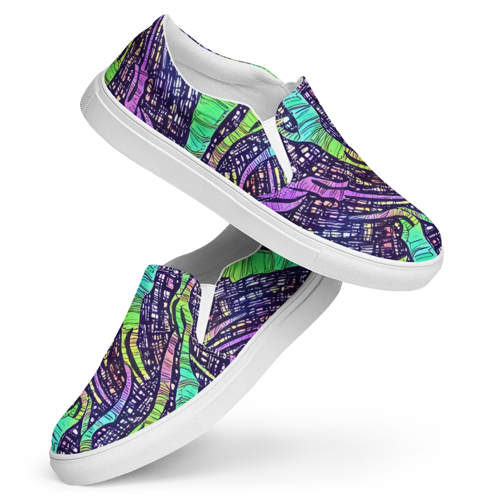 Neon Jungle Grid on Women's Slip-On Canvas Shoes — Front
