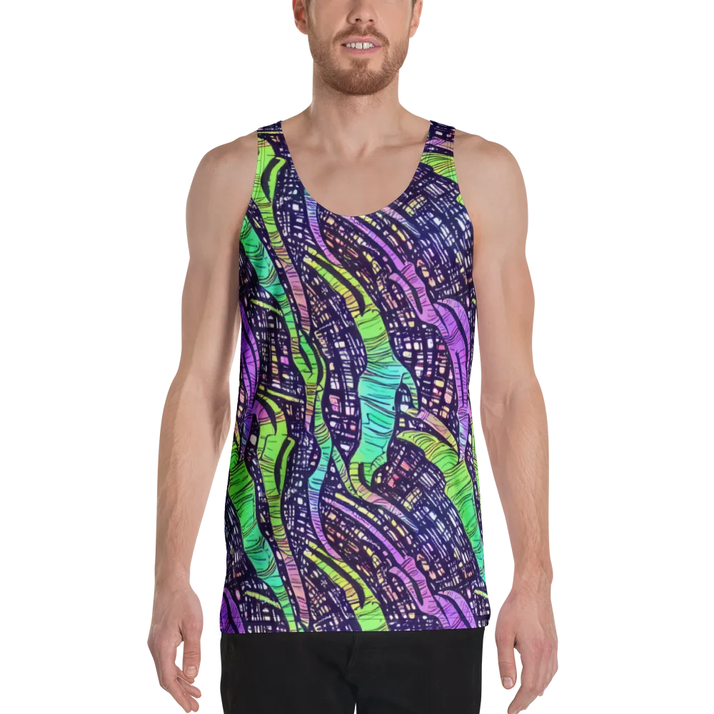 Neon Jungle Grid on Men's Tank Top — Front